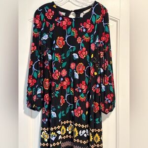 EUC Loft black and red floral long sleeve swing dress size XS